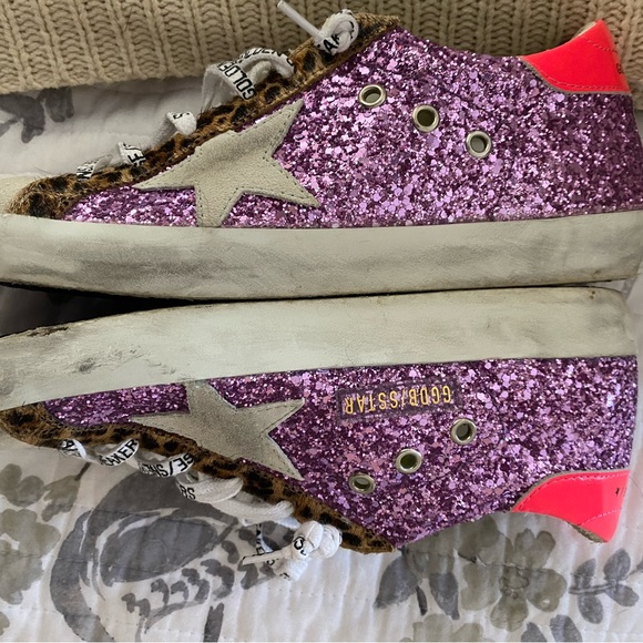 Super-Star sneakers with pink glitter and leopard-print pony skin inserts - Picture 6 of 13